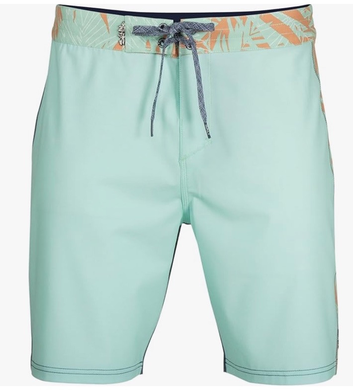 Salt Life Men Color Block Smooth Sailin Board Shorts Sea Glass 34 Live Salty NWT