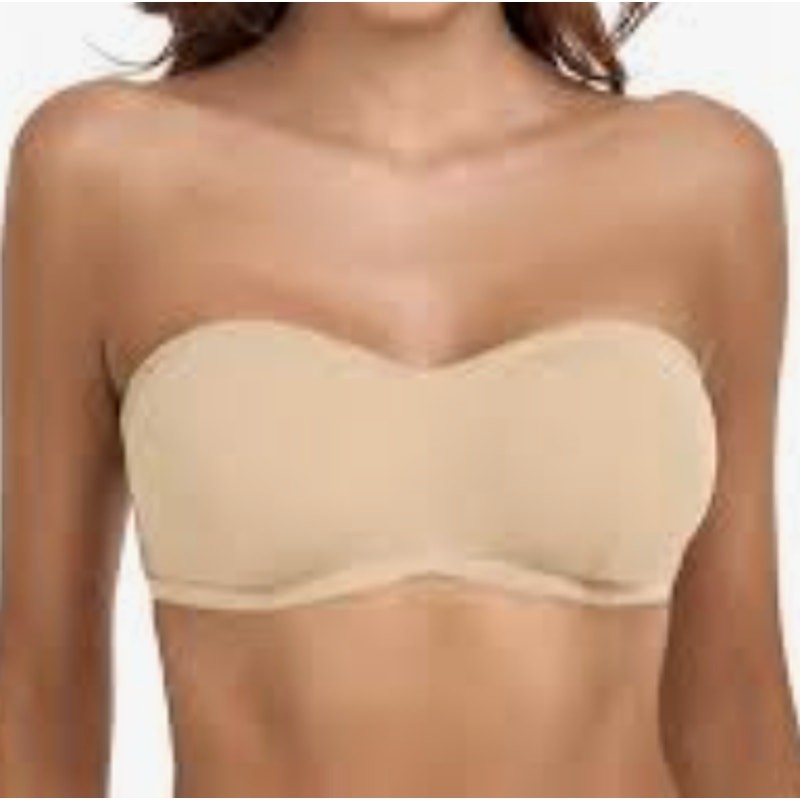 38D silicone grip all the way around strapless bandeau bra tan beige kaki nude