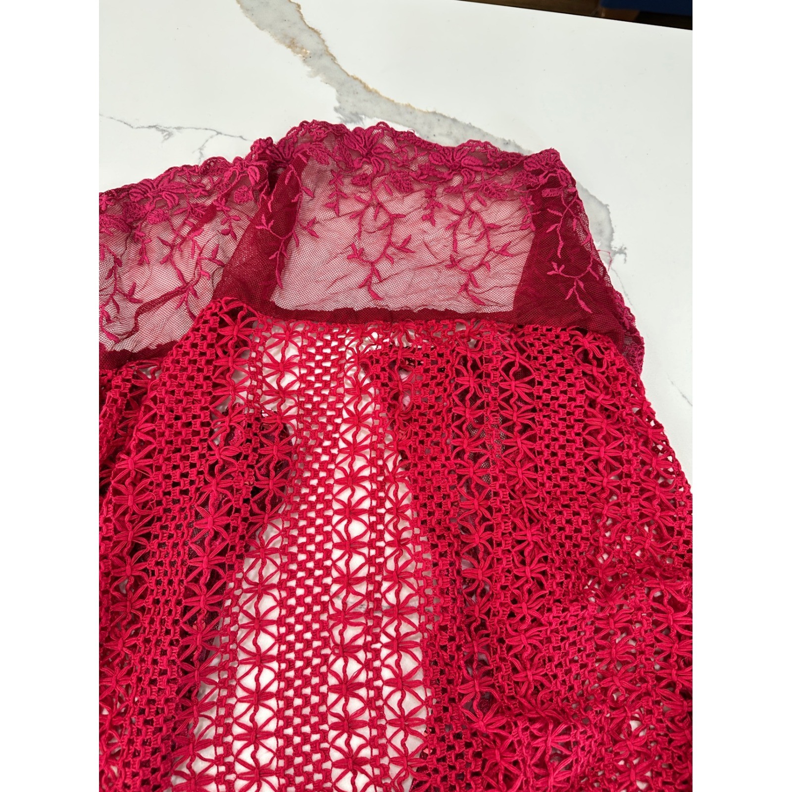 Hazel and Twine Red Lace Sequin Open Front Cardigan Bolero Shrug Sweater S
