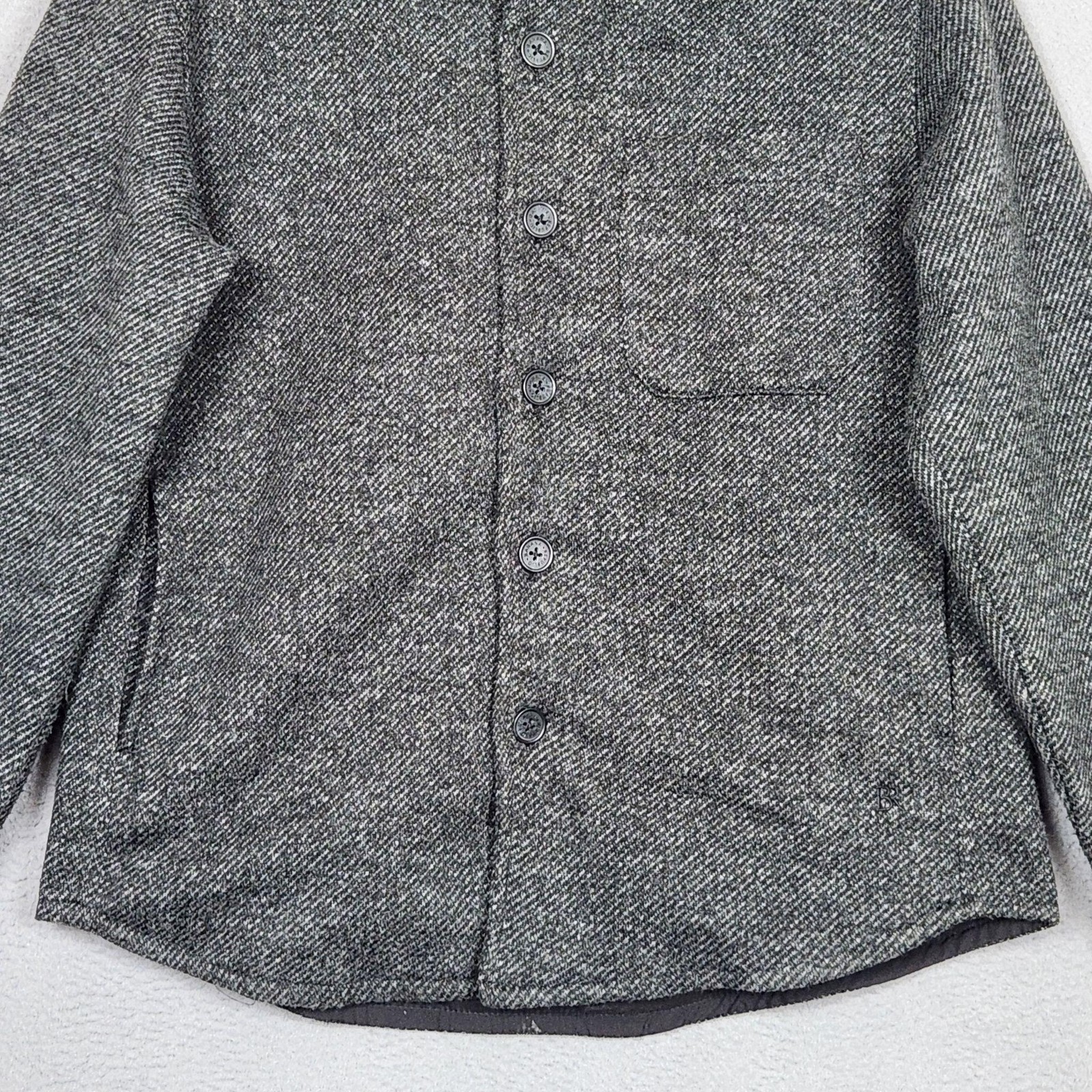 Banana Republic Shirt Jacket Mens Small Gray Herringbone Button Front Lined