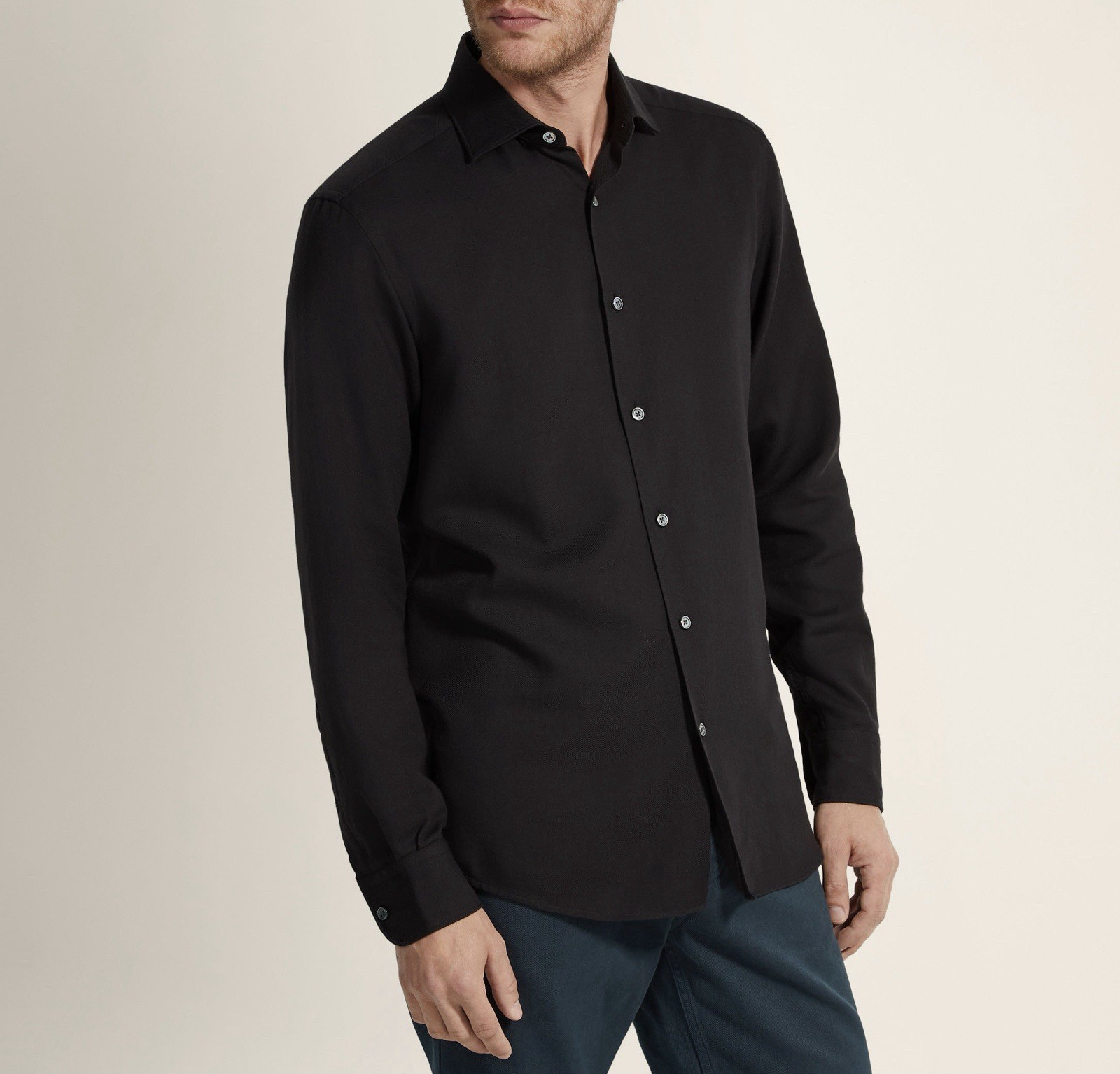 ZEGNA ‘Cashco’ Cotton & Cashmere Button Long-Sleeve Shirt Black Large $950+ NEW