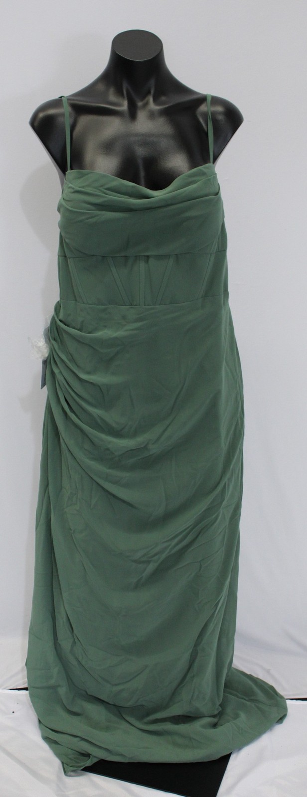 Azazie Women’s Mai Sheath Pleated Chiffon Dress EH6 Eucalyptus Size A16 NWT