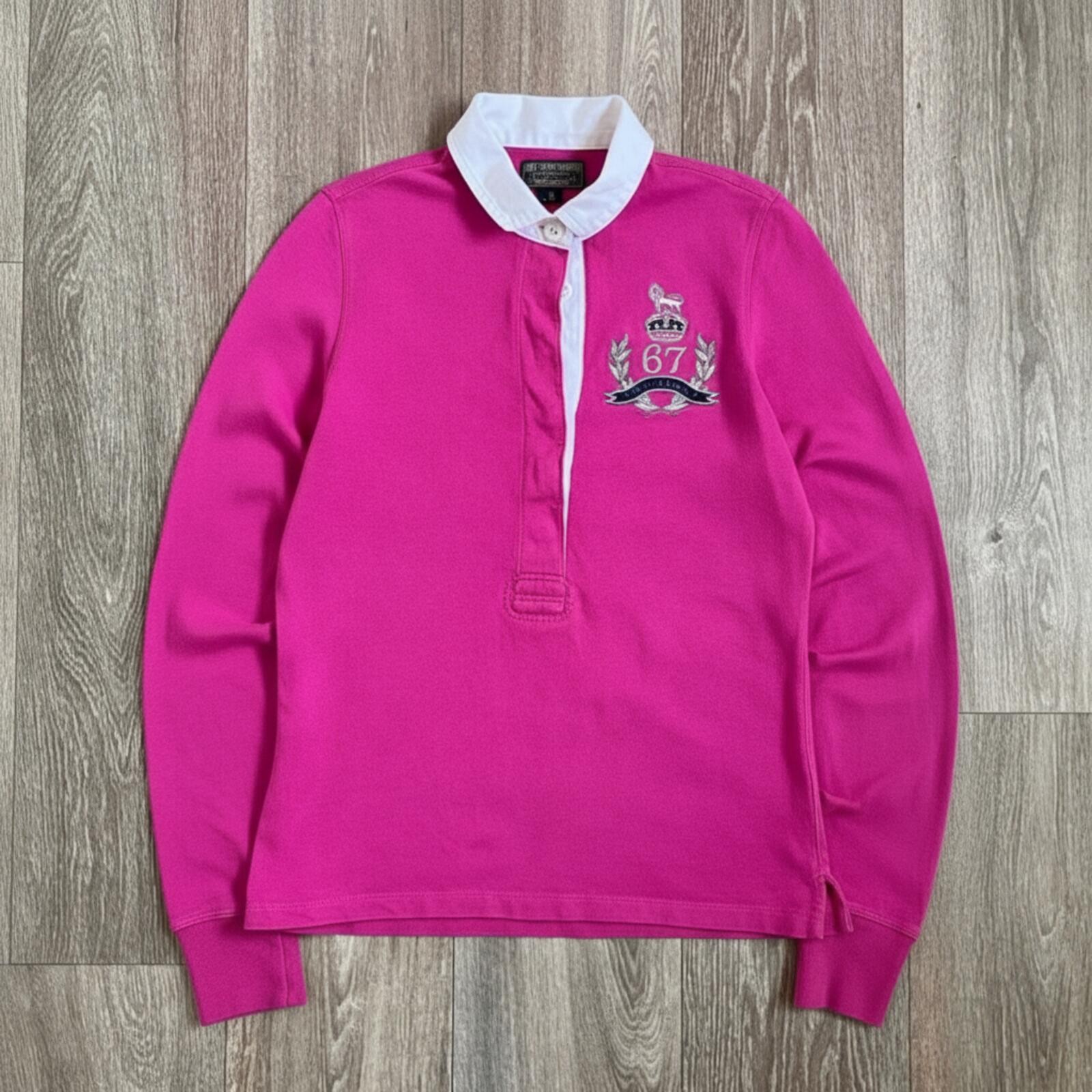 Vintage Polo Ralph Lauren Pink Rugby Shirt Womens Medium Crest Patch Preppy Y2K
