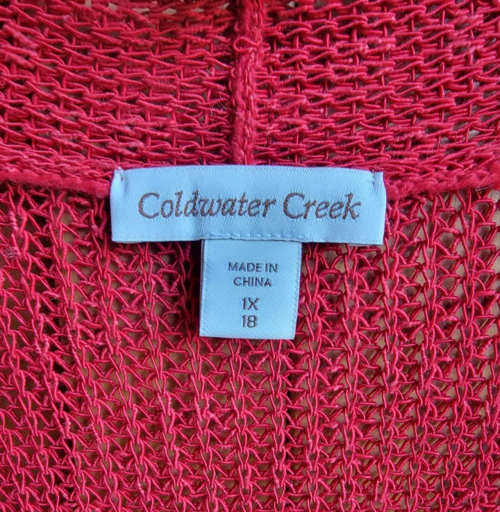 Coldwater Creek Red Open Knit Short Sleeve Cardigan Sweater Womens 1X 18