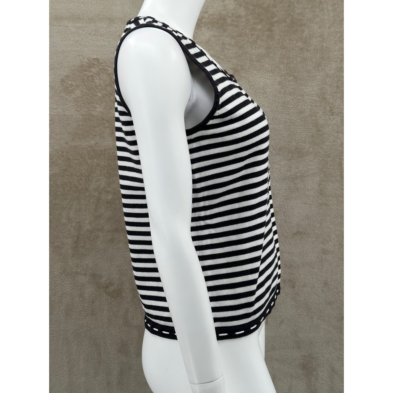 Christopher & Banks Top Womens Medium Black White Stripe Shell Knit Tank Office