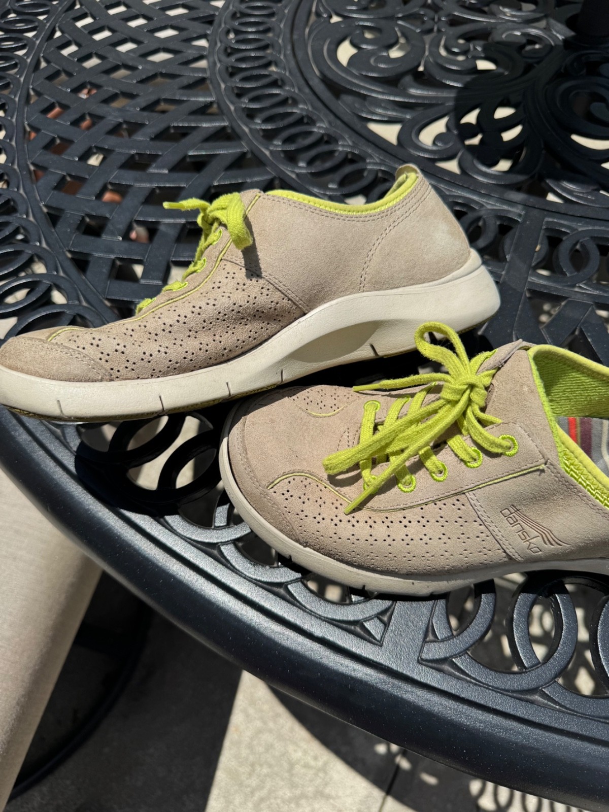 Dansko Elise Women’s Sneakers Tan Suede Green Walking Casual Comfort Shoes