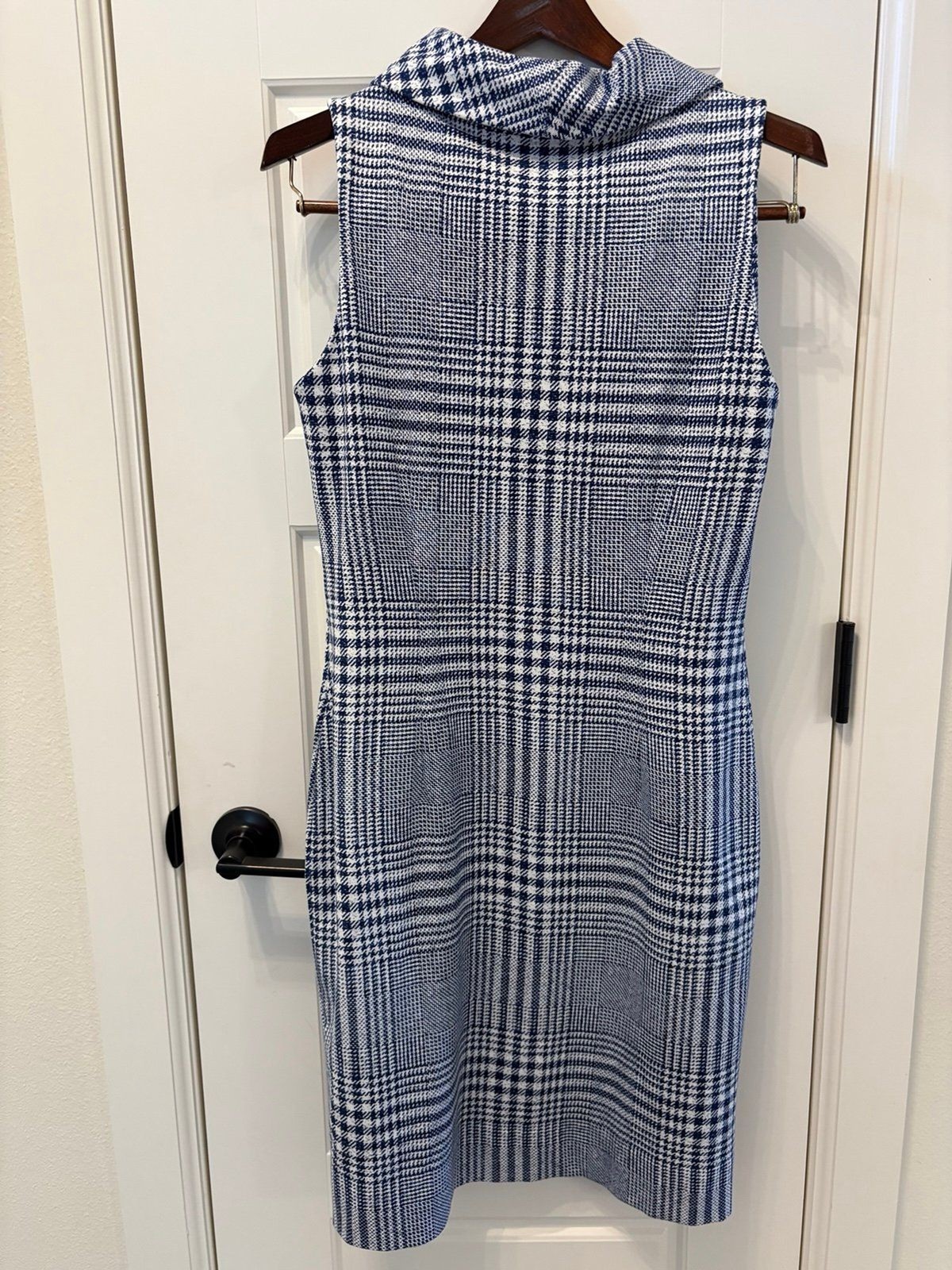 J. McLaughlin Blue Plaid Cowl Neck Sheath Dress Medium