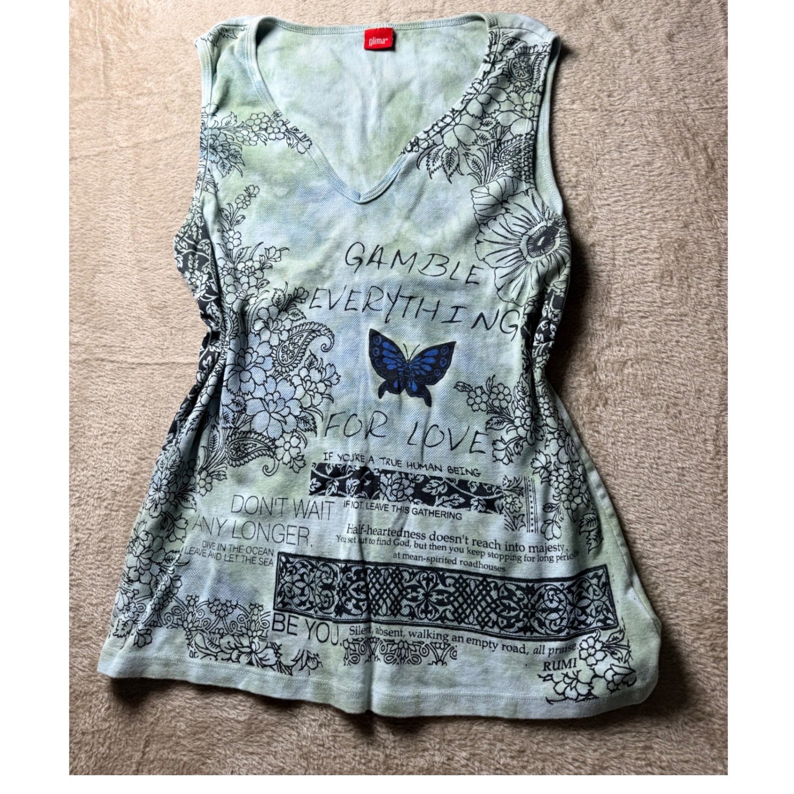 Glima Gamble Everything For Love Butterfly Graphic Tie Dye V-Neck Tank Top y2K