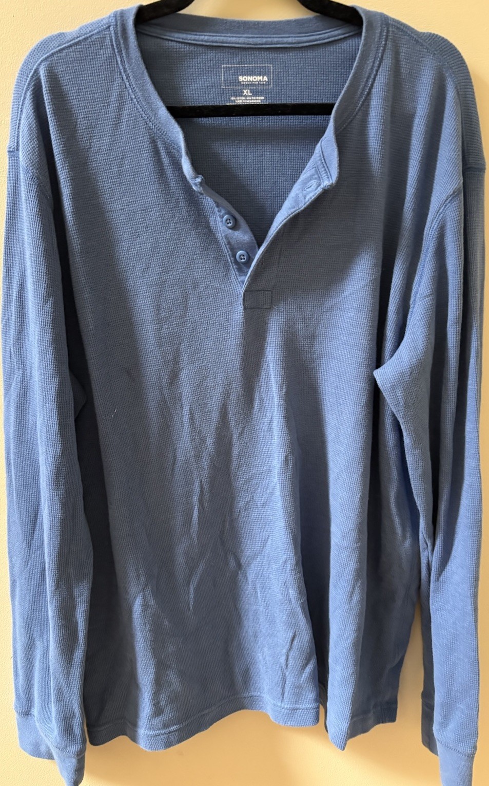 Sonoma Goods For Life Men’s Solid Blue Cotton Poly Knit Henley Button Tee XL