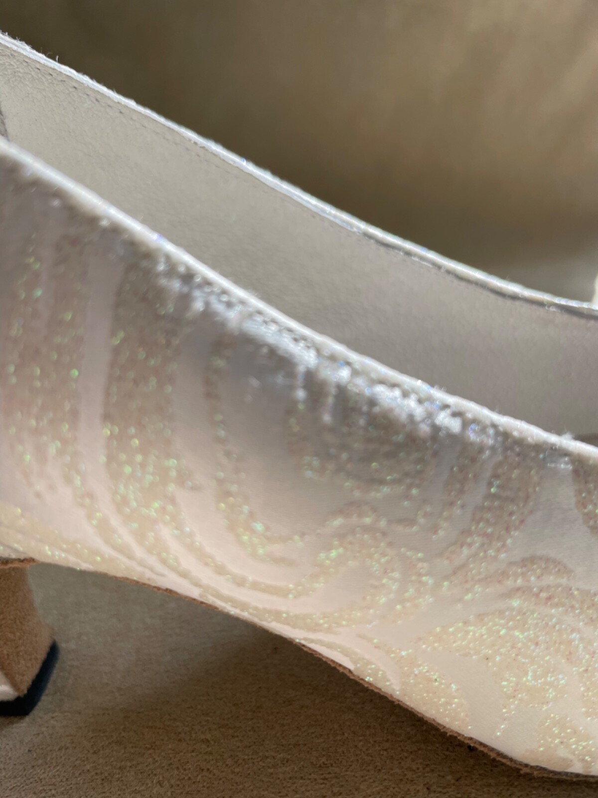 White Silk Damask Bridal or Ballroom or Theatre Dance Shoes by “Celebrity”