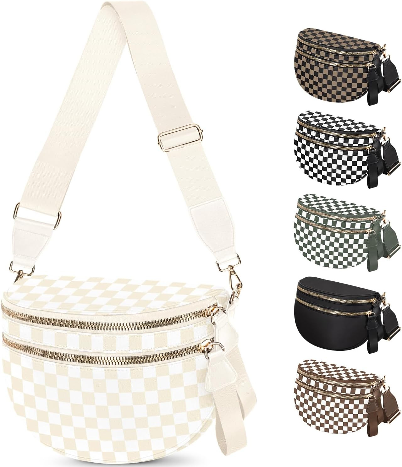 Spacious Nylon Checkered Crossbody Bum Bag for Women, Fashion Checkerboard Fanny