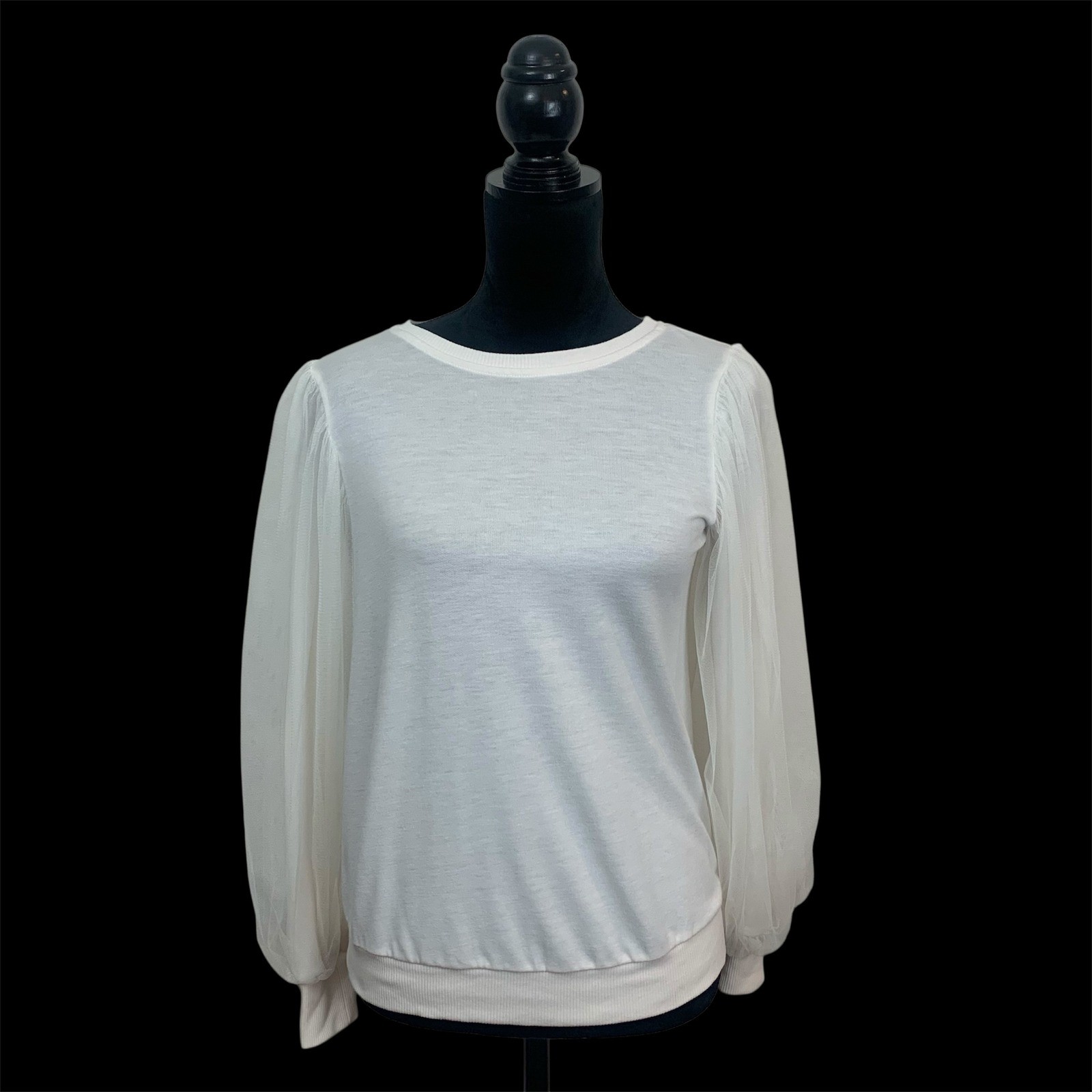 Harlowe & Graham Women’s S Ivory Tulle Mesh Balloon Sleeve Fairy Chic Blouse