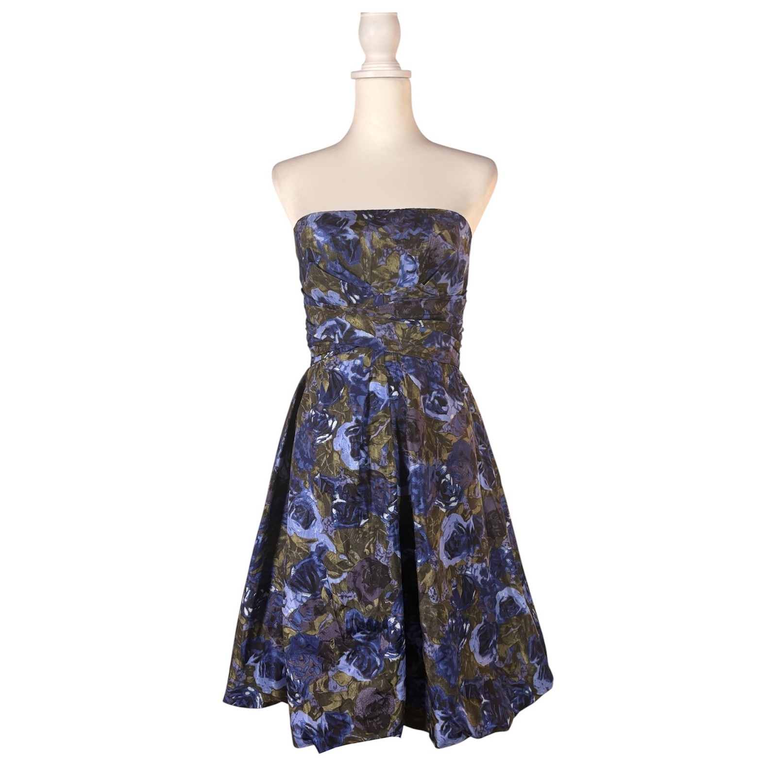 90s 100% Silk Floral Dress Women’s 4 Bubble Hem Strapless Chic Retro Glam Party