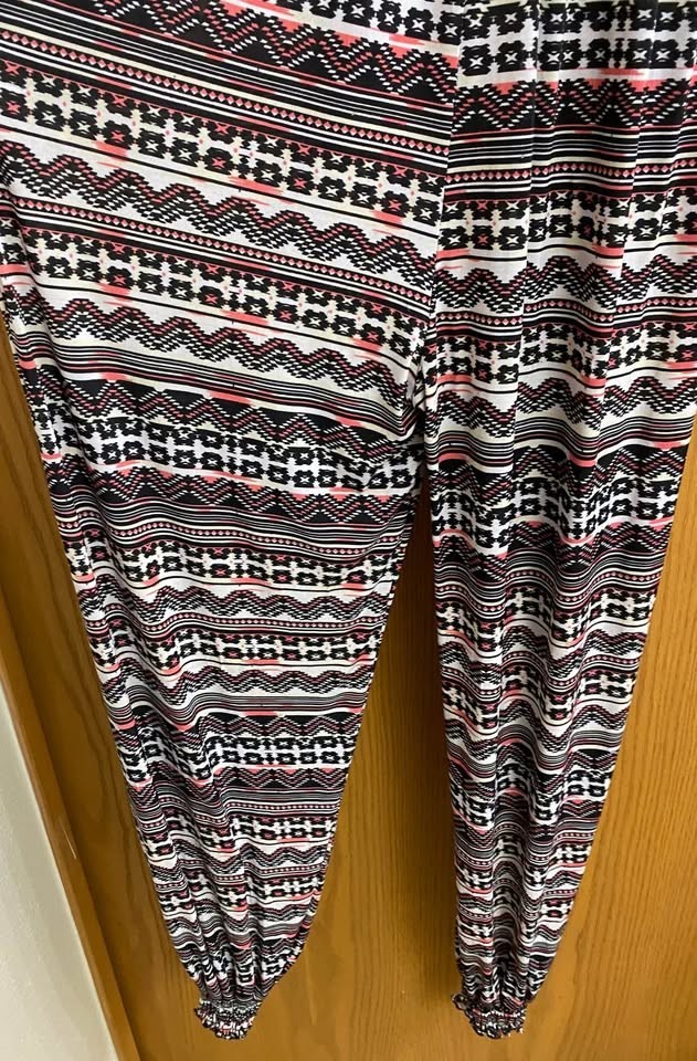 Aztec Print Sleeveless Jumpsuit Pantsuit XL Black White Neon Pink Silk Blend