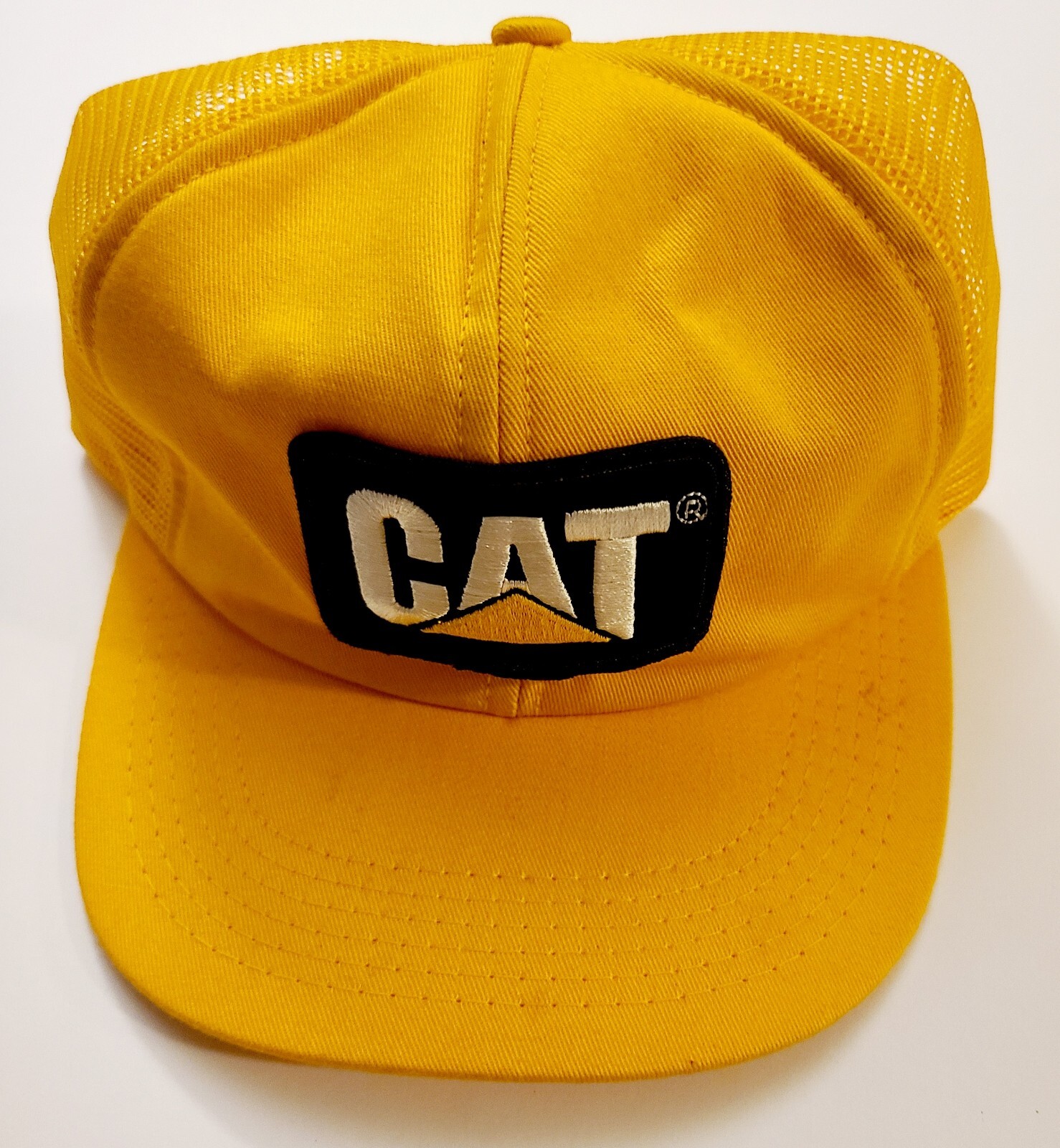 Vintage 80s CAT Diesel Patch Black Gold Mesh Snapback Trucker Cap USA Tonkin