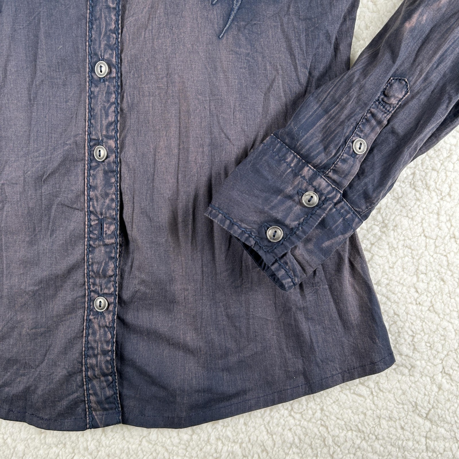 Vintage Roar Shirt Womens Medium Embroidered Rhinestone Western Button Front Top