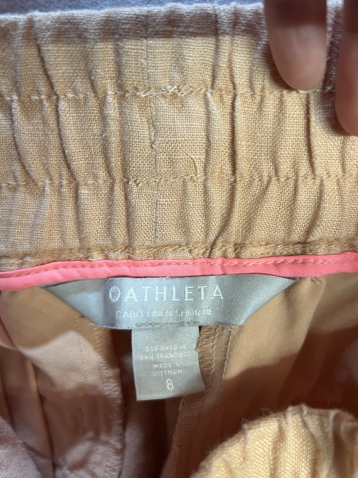 Athleta Cabo Linen Shortie Women’s Beige Drawstring Elastic Waist Shorts 8