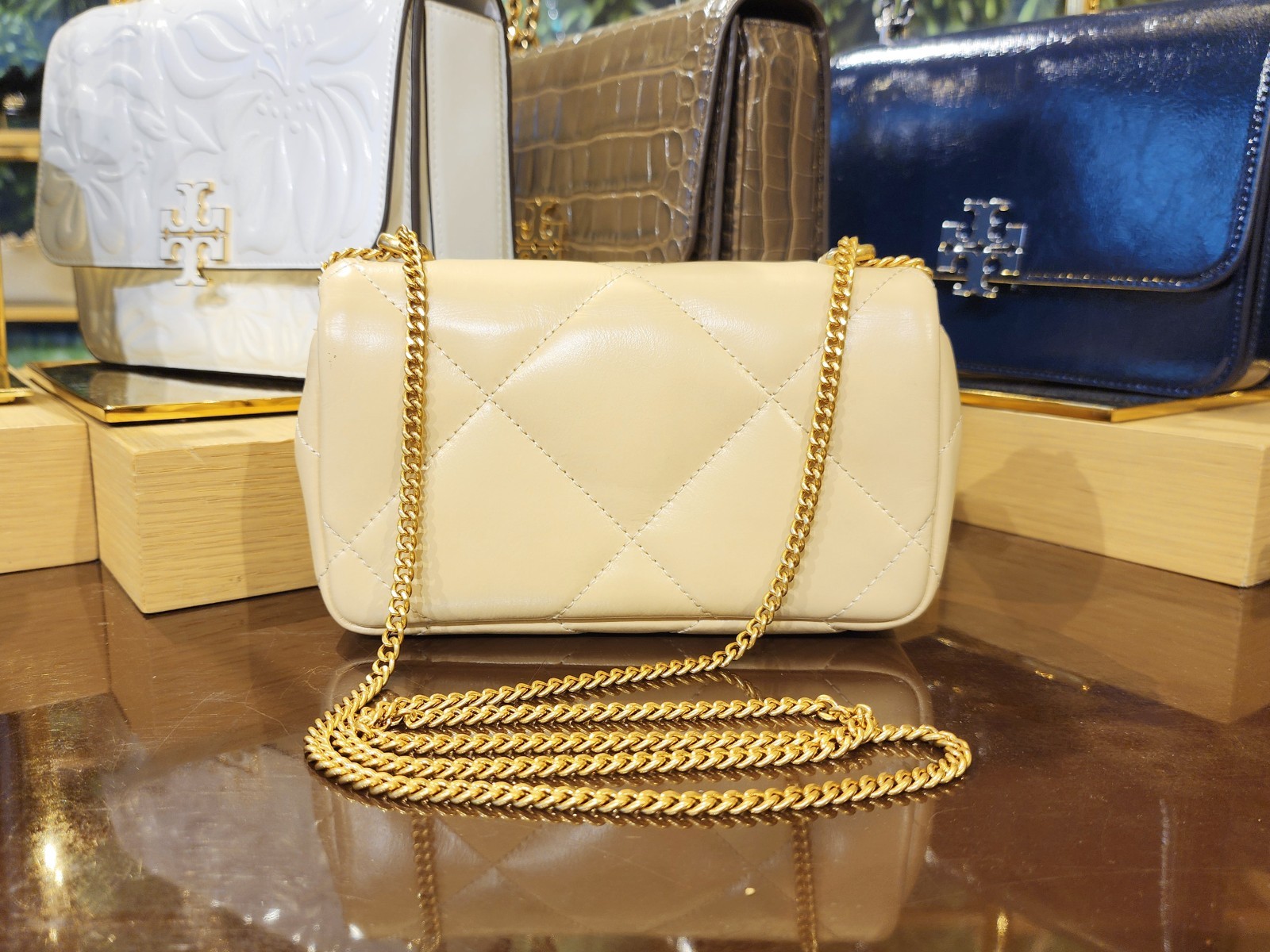 Tory Burch Mini Kira Vanilla Soft Serve Diamond Quilt Italian Leather Crossbody