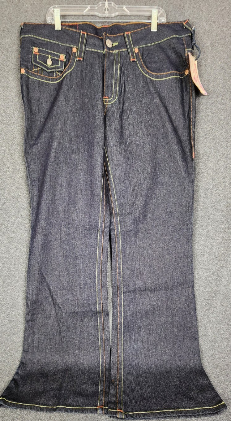 True Religion Joey Jeans Mens 38×35 Made in USA Dragon Embroidered Flare Raw Y2K