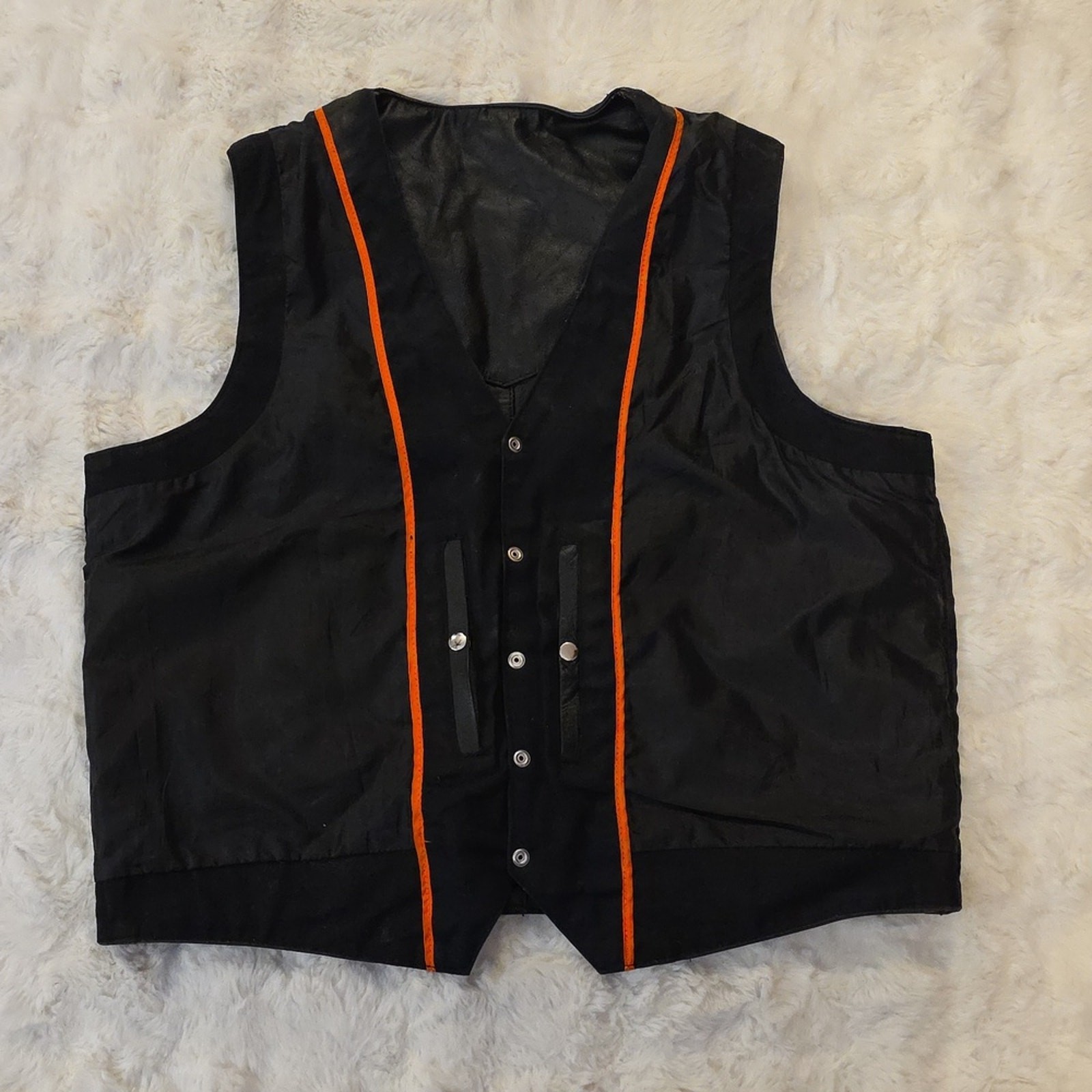 Interstate Leather Black Full Snap Tuxedo Vest Mens XXXLT Motorcycle Biker VGUC