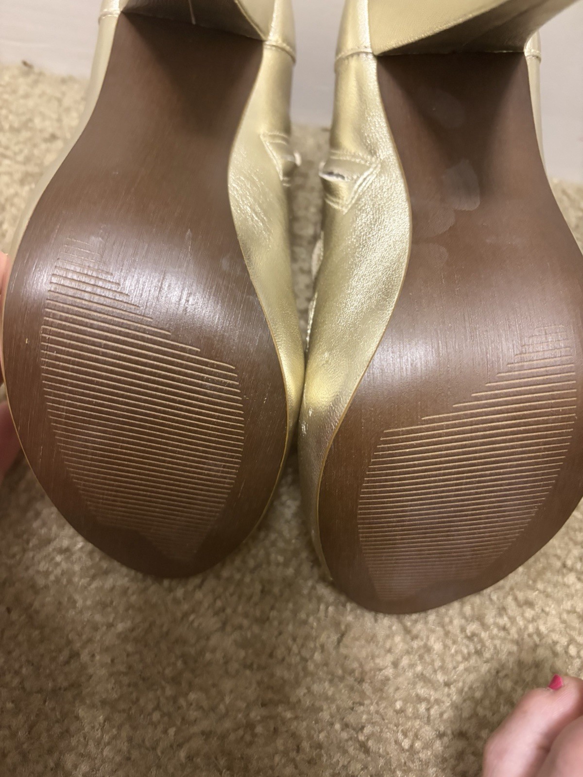 Steve Madden Women’s Gold Synthetic Cut-Out Zip Peep Toe Block Heels US 7