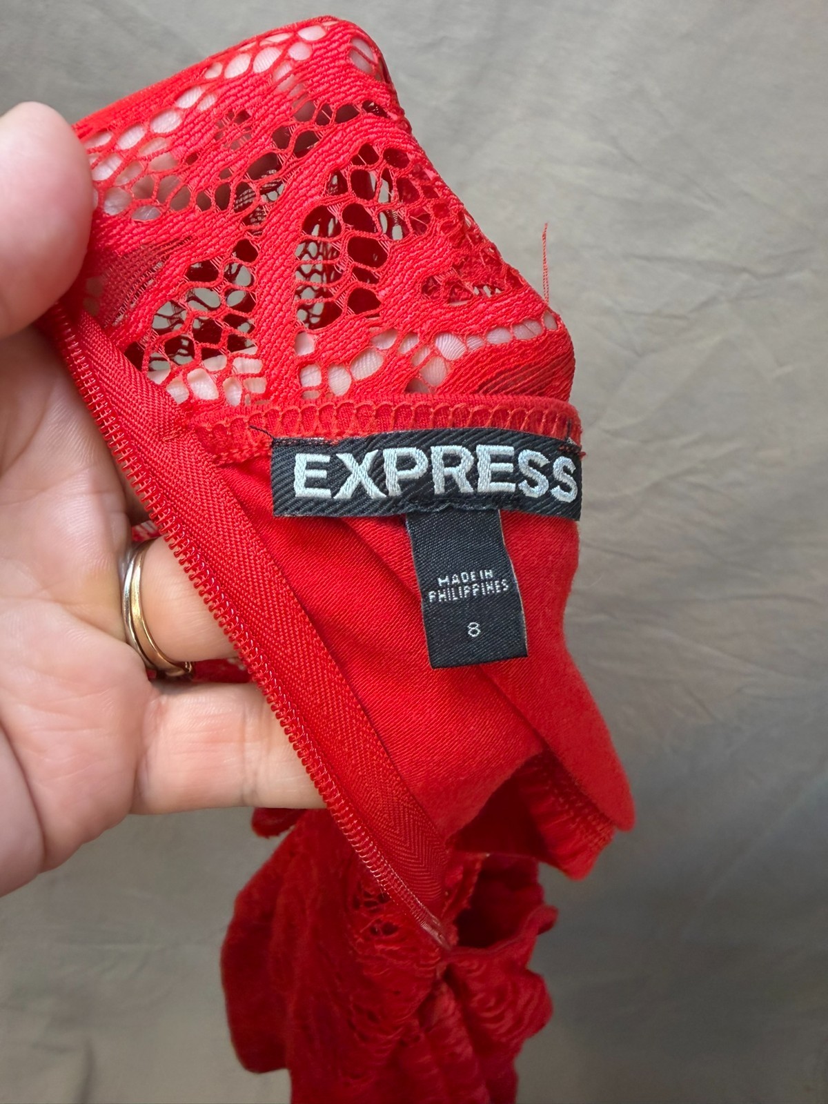 Vibrant Red Express Mock Neck Sheath Dres Lace Floral Size 8