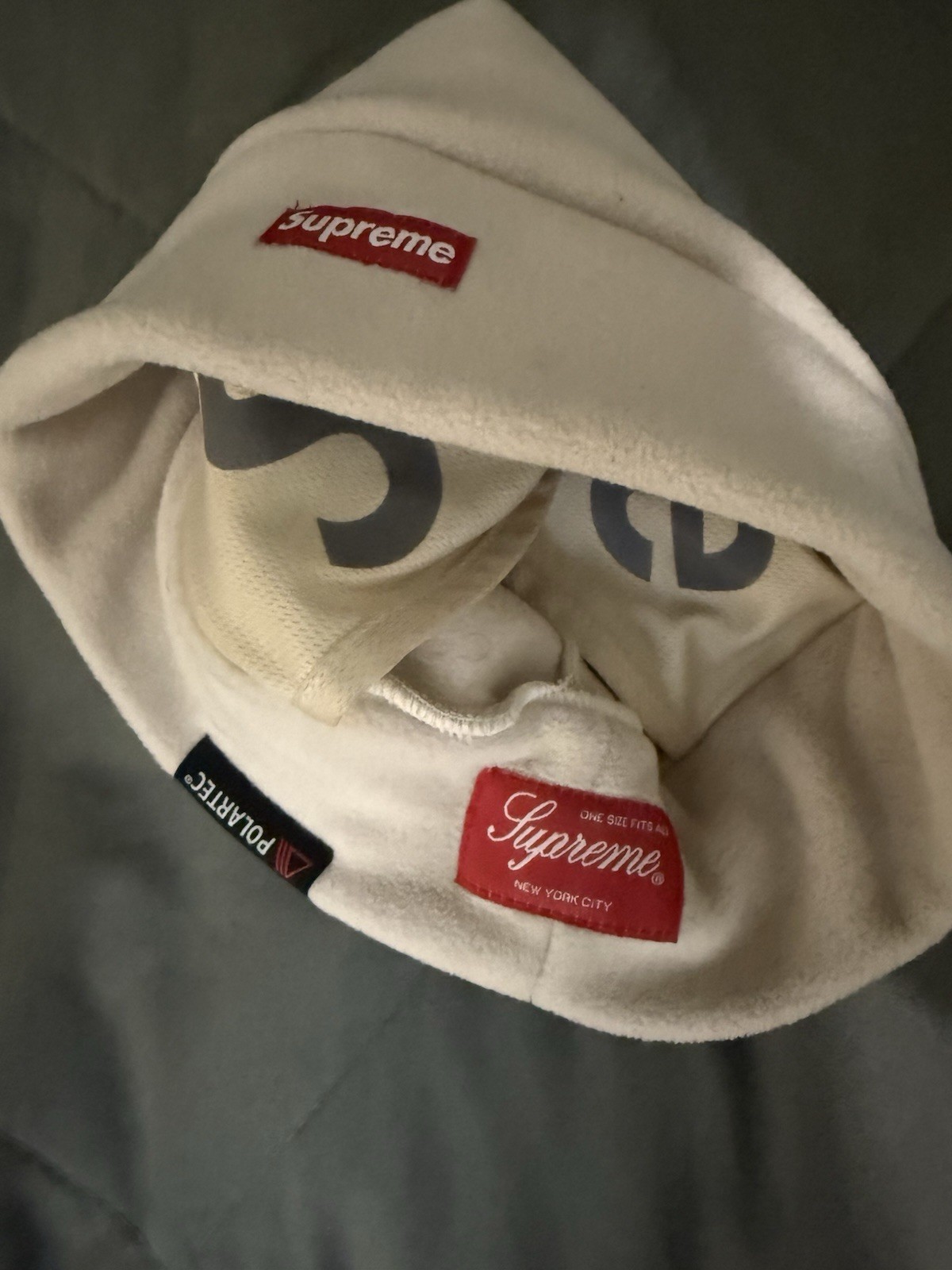 Supreme Polartec Beanie Face Mask White Stone