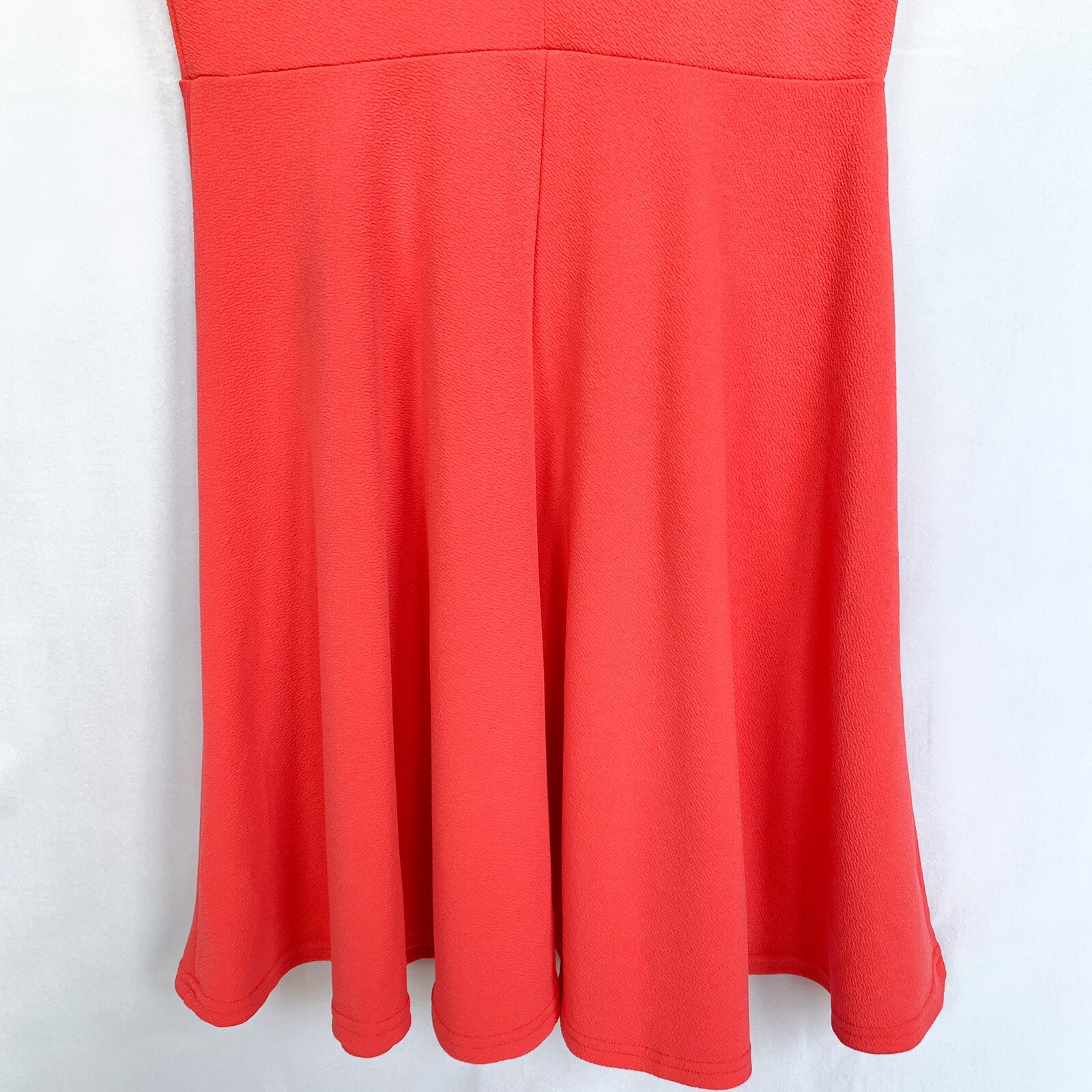 Mlle Gabrielle Fit and Flare Dress Size L Bright Coral/Peach Crochet Textured