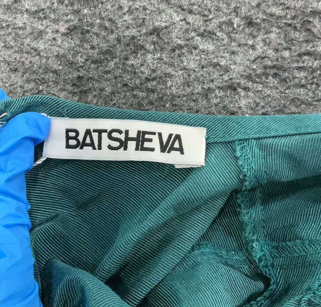 Batsheva Teal Short Sleeve Long Maxi Ruffle Dress Pearl Buttons Size 2