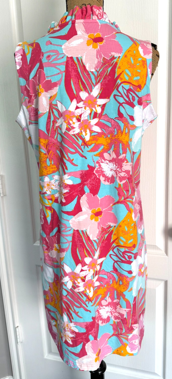 Ana Clare Dress Sleeveless Ruffle V-Neck Pink Floral Hawaiian Cotton Stretch XL