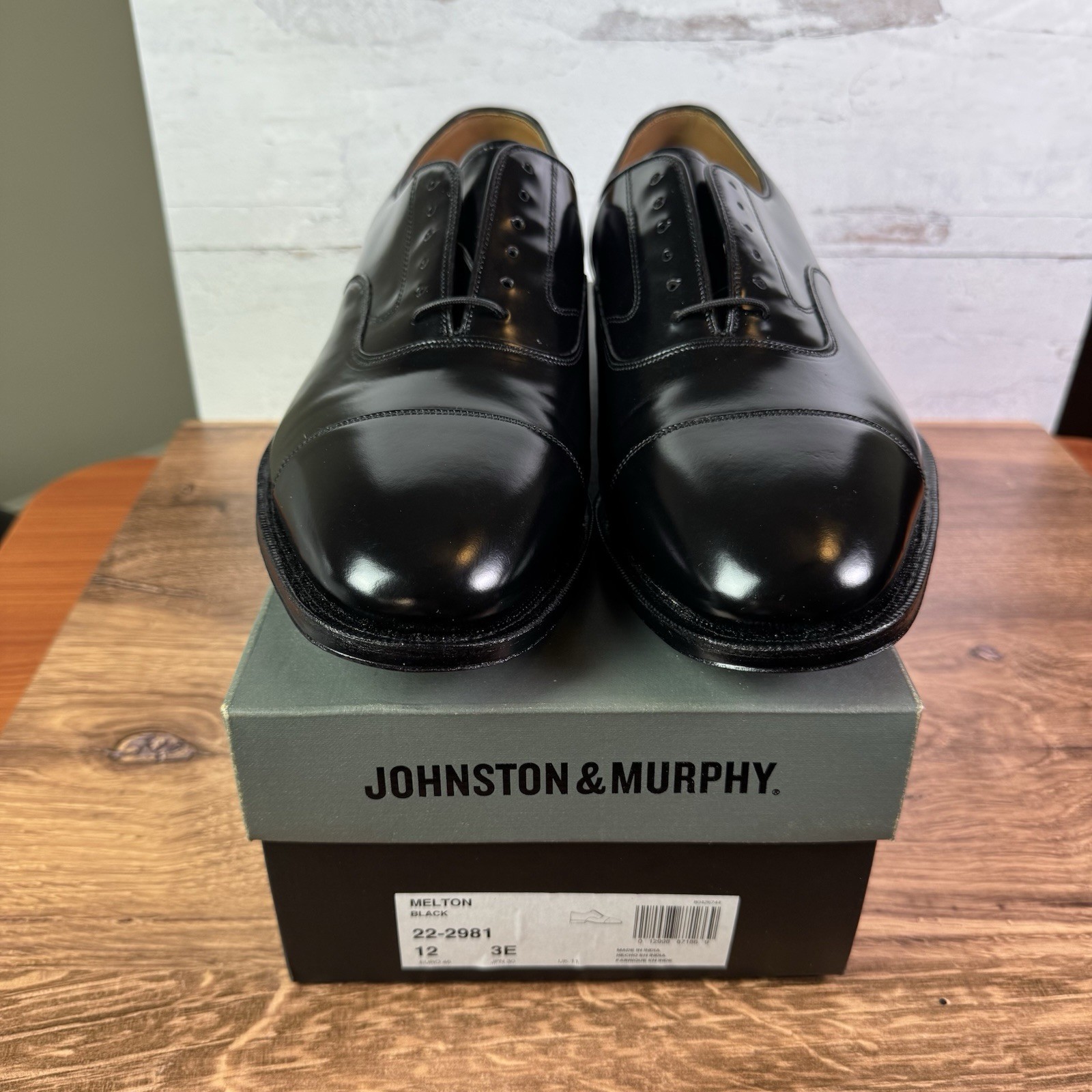 Johnston & Murphy Melton 22-2981 Black Oxford 12 3E New In Box Optima Comfort