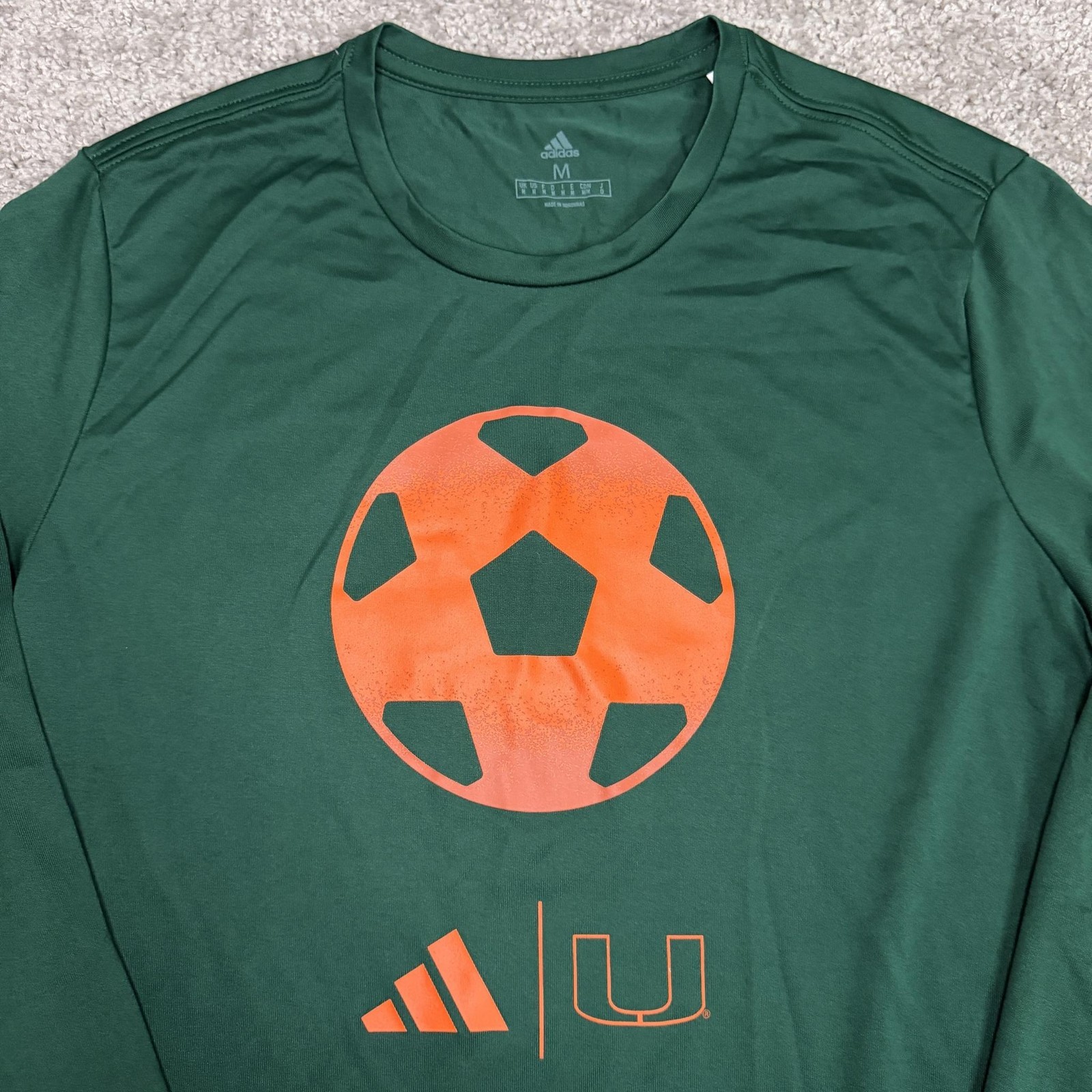Adidas Shirt Mens M Green UM University of Miami Long Sleeve Soccer