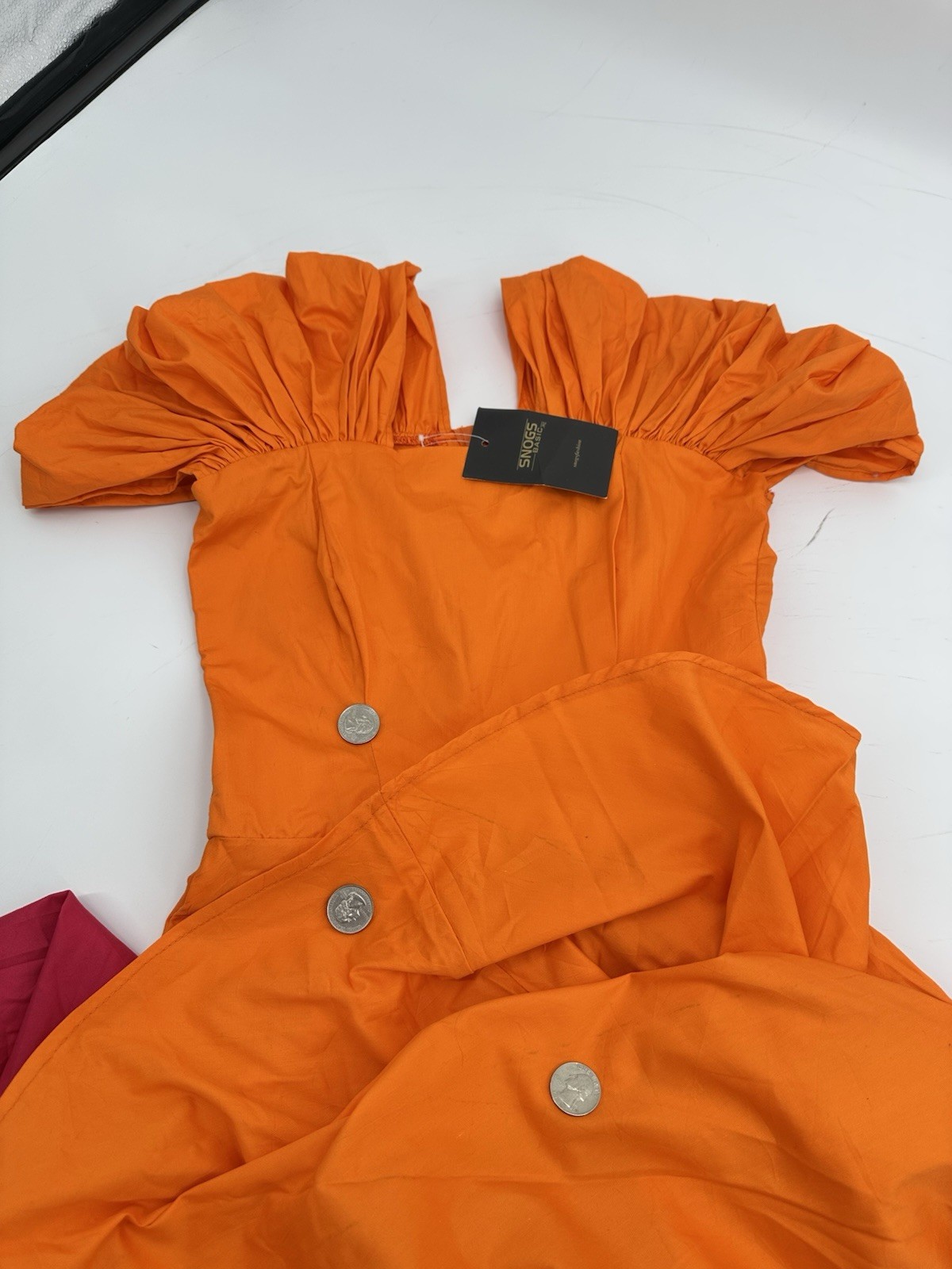 Colorblock Midi Dress Sz 6 Orange Pink Puff Slv Square Neck Dopamine Statement