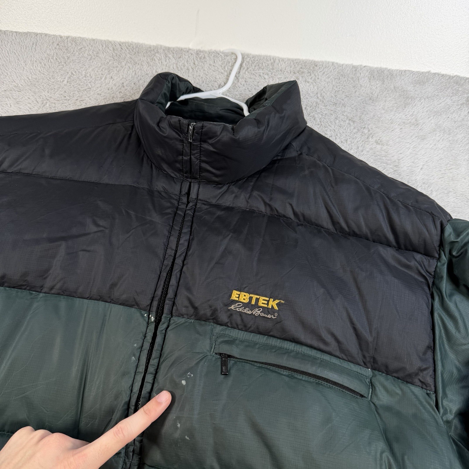 Eddie Bauer Jacket Mens 2XL Green Goose Down Puffer Full Zip Pocket EBTek
