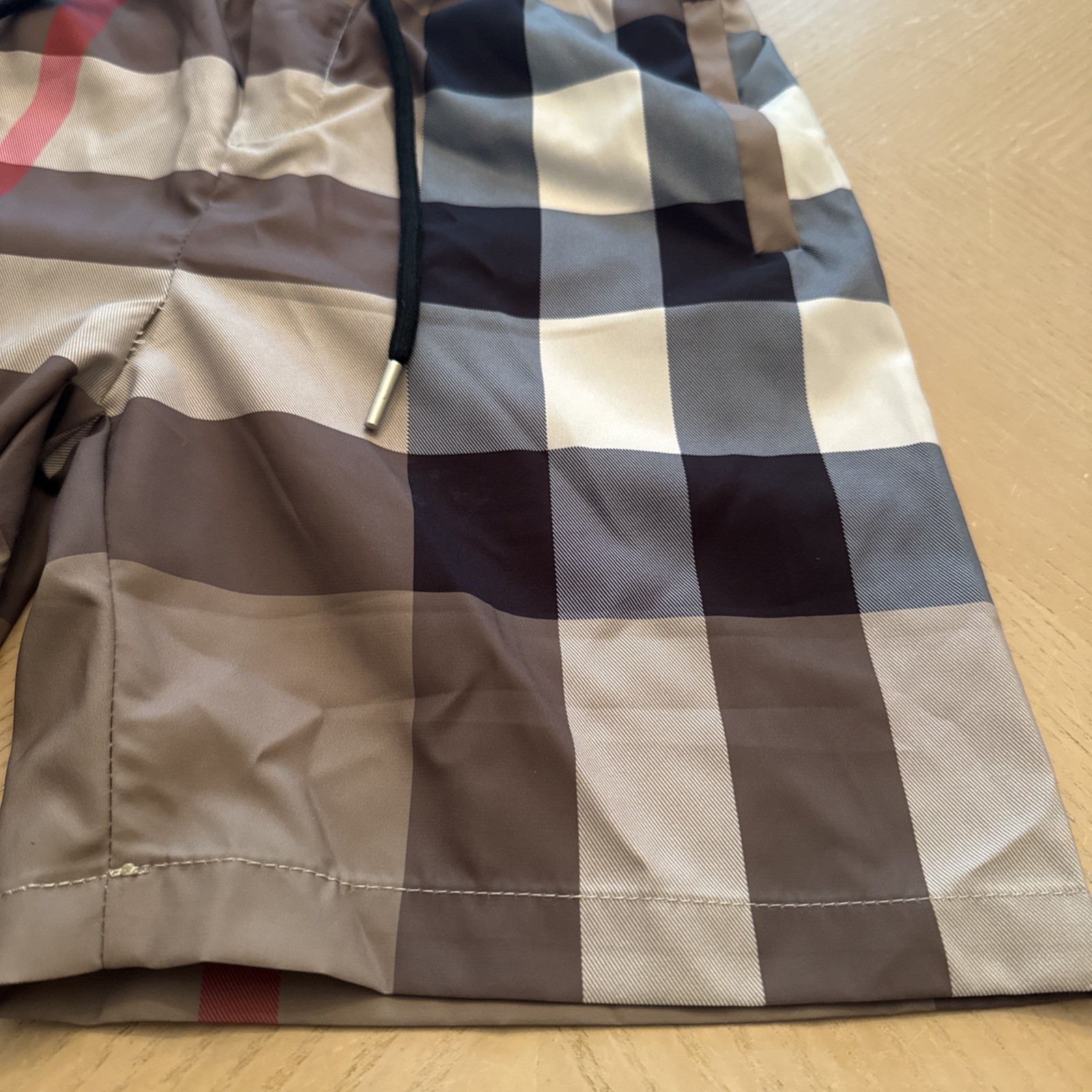 Burberry Boy’s Teens Checker Silk Swim Trunks Draw Shorts Beige Waist Size M