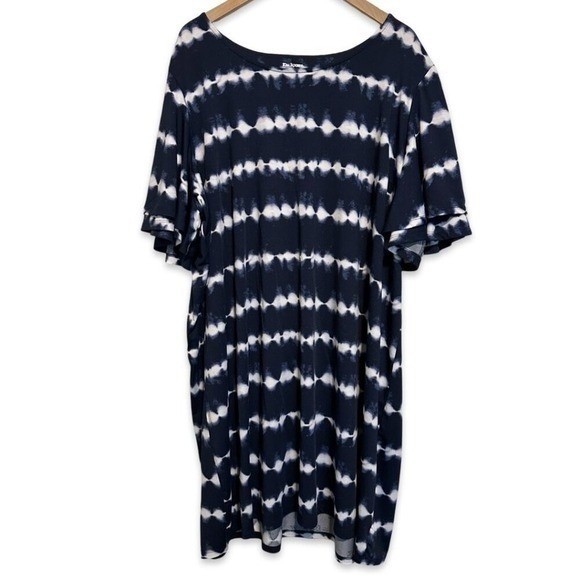 Kim Rogers 4X Navy Tie Dye Flutter Sleeve Swing Dress