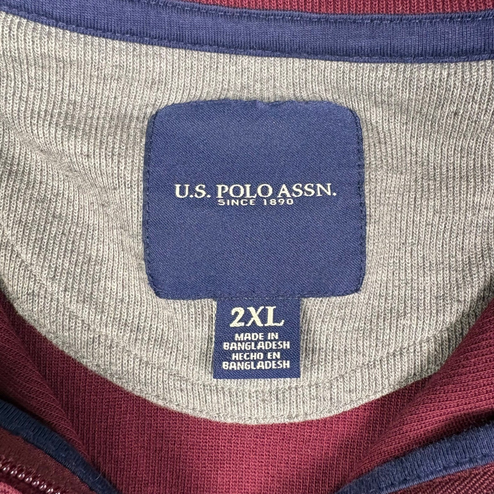 US Polo Assn Quarter Zip Pullover Sweater Mens 2XL Burgundy Ribbed Mock Neck