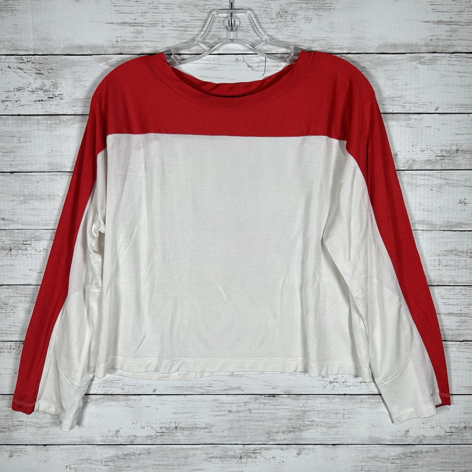 Rag & Bone Sports Silky Jersey Viscose Cotton Red White Boxy Cropped Top L