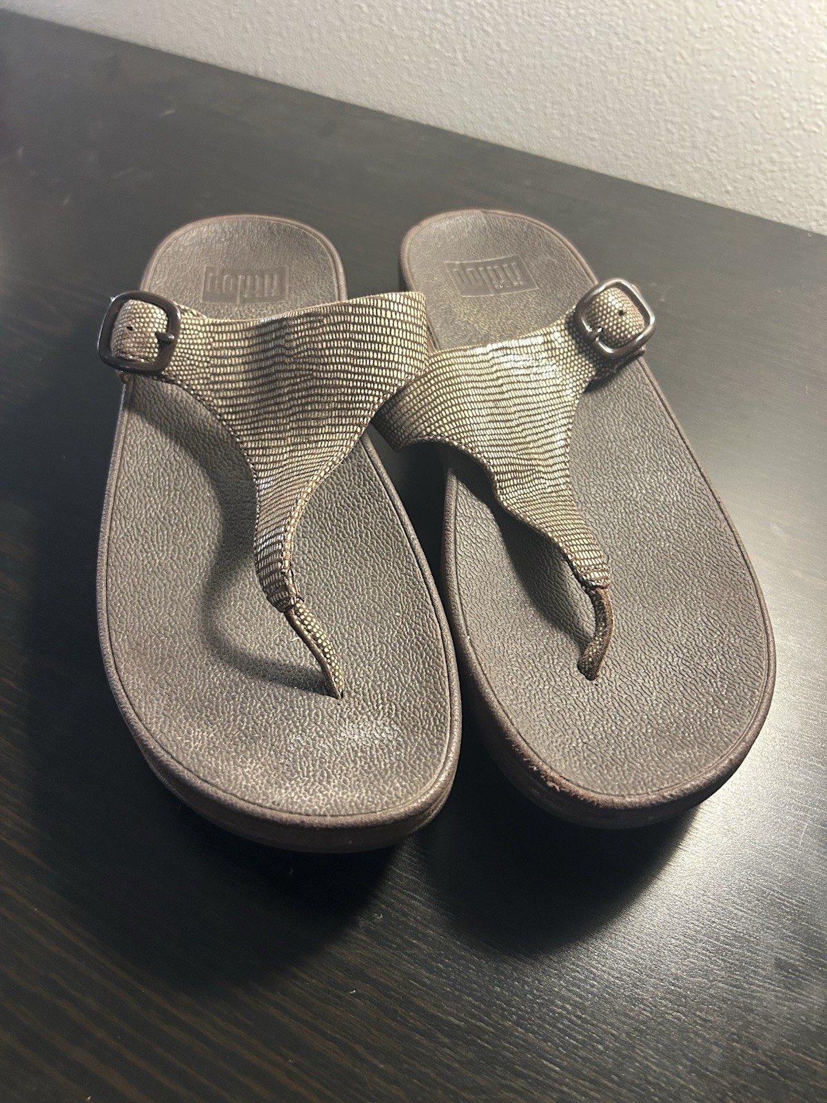 Fitflop Lulu Wedge Comfort Buckle Microwobbleboard Support Brown Sandals Size 8