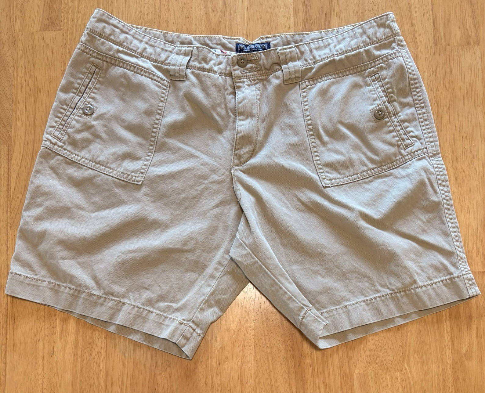 Polo Jeans Co. Ralph Lauren Beige Cargo Shorts Pockets Cotton Twill 7in Size 14