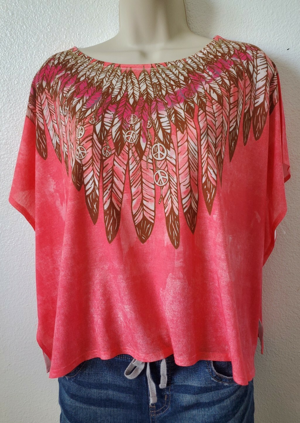 Mudd Women’s T-Shirt Blouse Top Sleeveless Hippie peace Multi color Sz XL16 NWOT