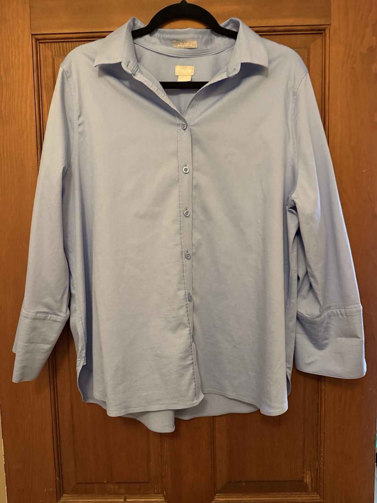 Chico’s Women’s Solid Blue, No Iron, Chic Stretch, 3/4 Sleeve, Size 3