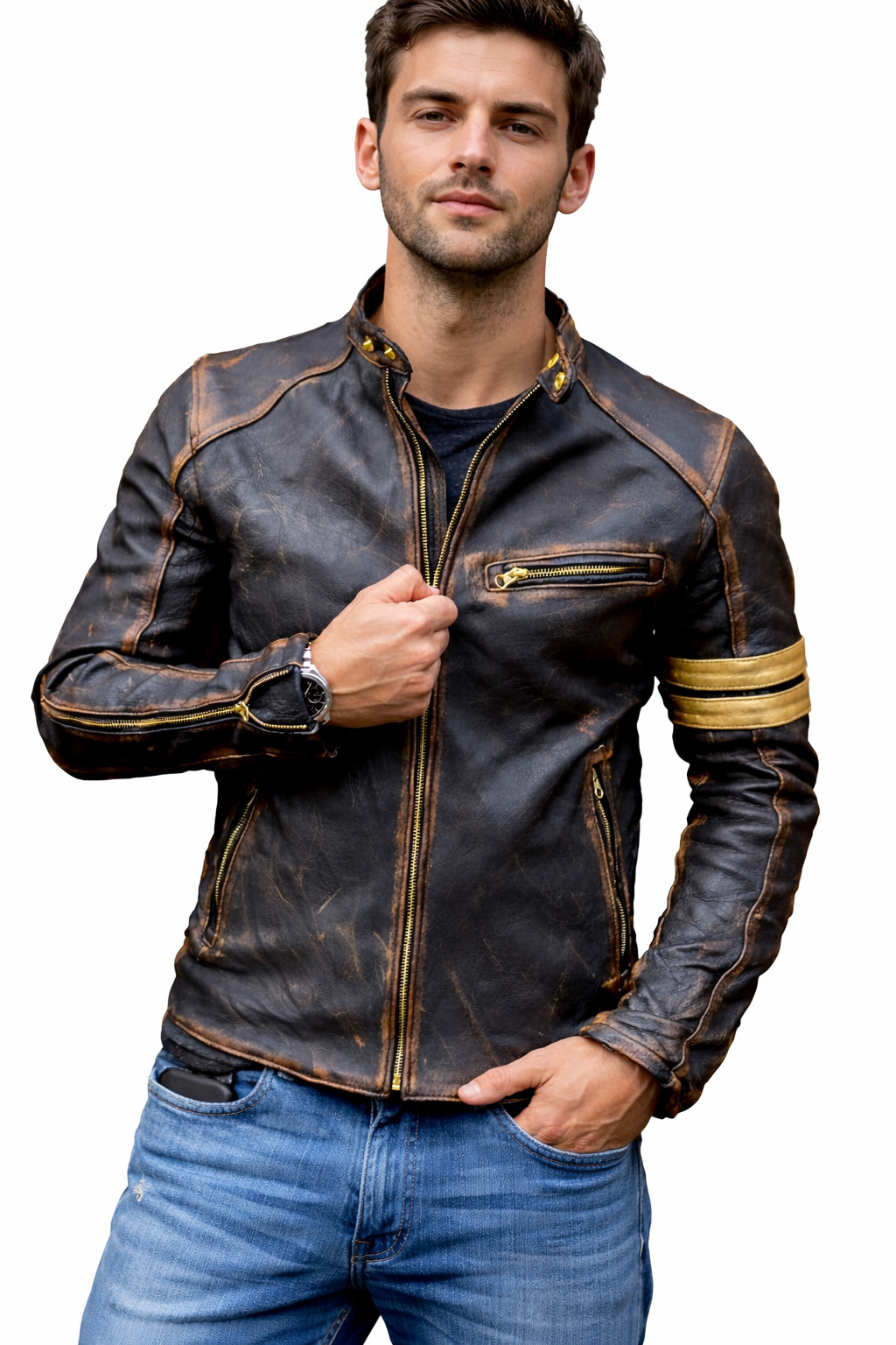 Premium Handmade Modern Distressed Leather Jacket Men’s Streetwear XS to 2XL