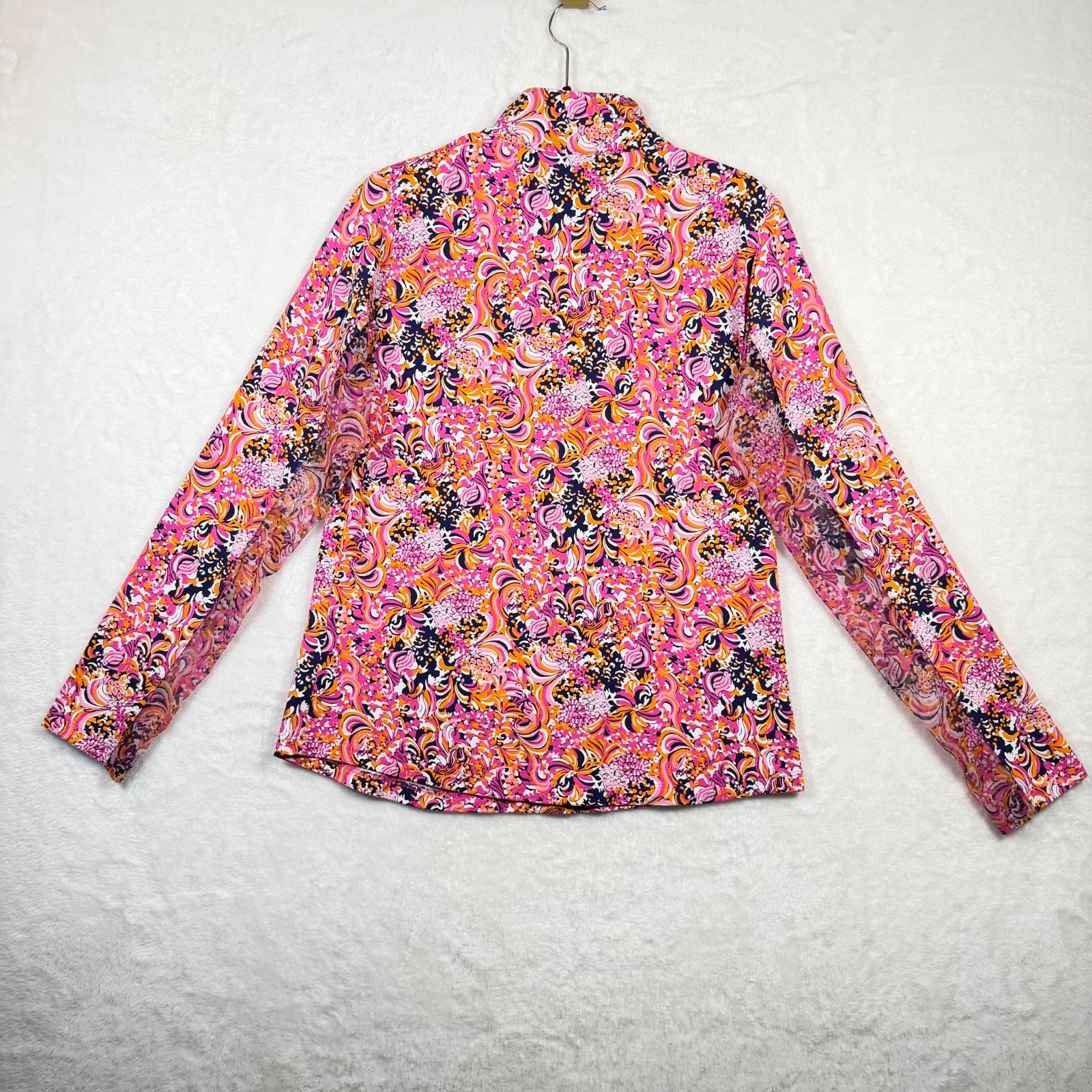 IBKUL 1/4 Zip Golf Top Women’s M Pink Orange Floral Geo UPF 50+ Cooling Shirt