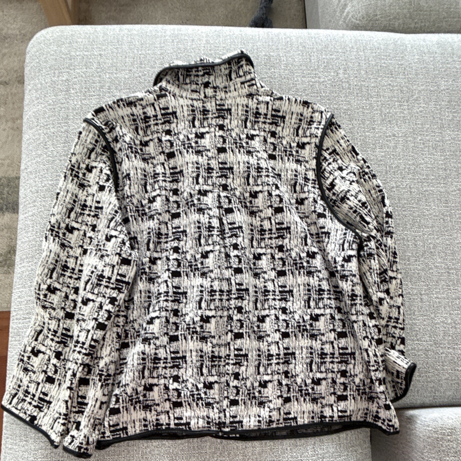 Chico’s Black & White Check Collared Button Front Lined Short Jacket Size 4