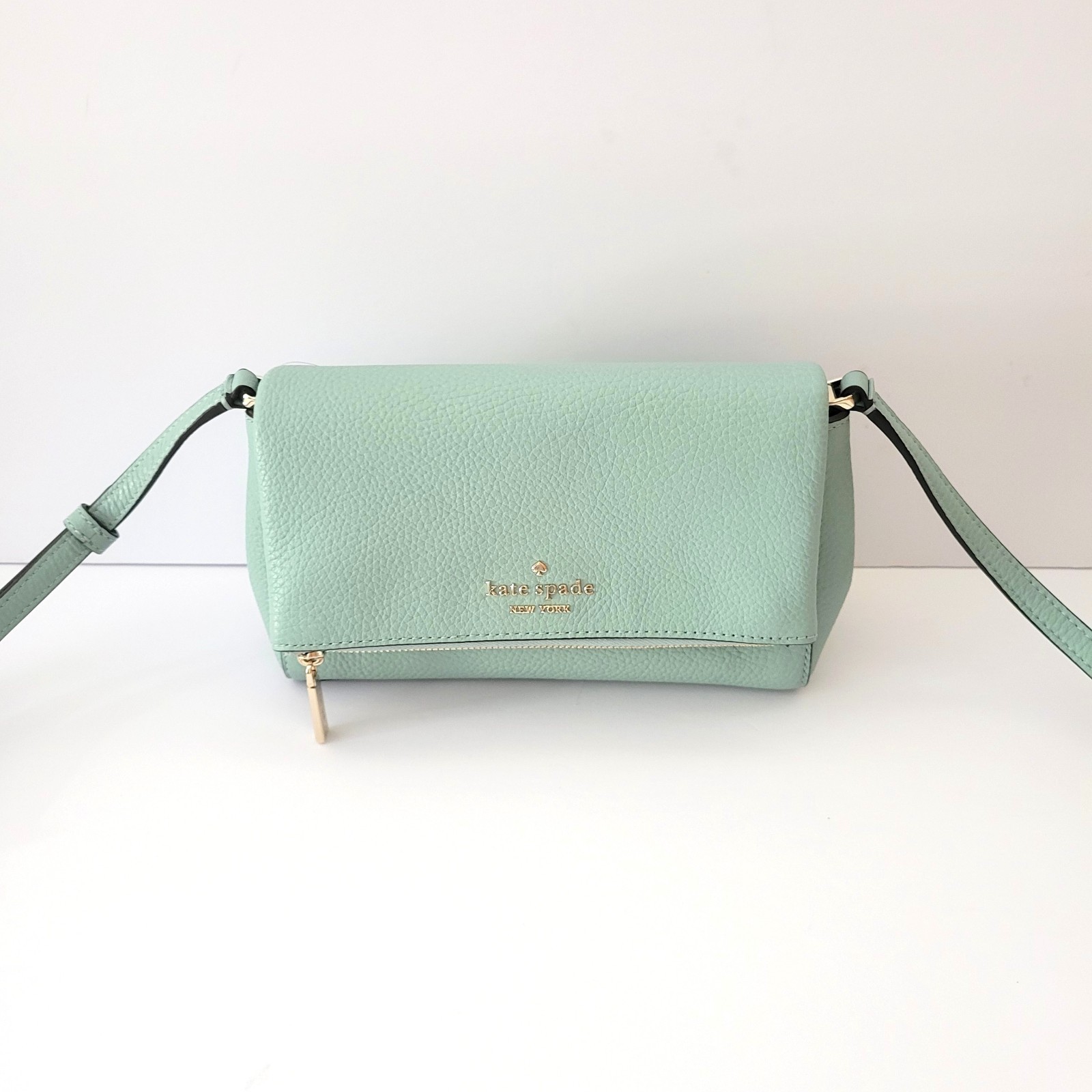 Kate Spade KE487 Leila Pebbled Leather Mini Flap Zip Crossbody Aventurine