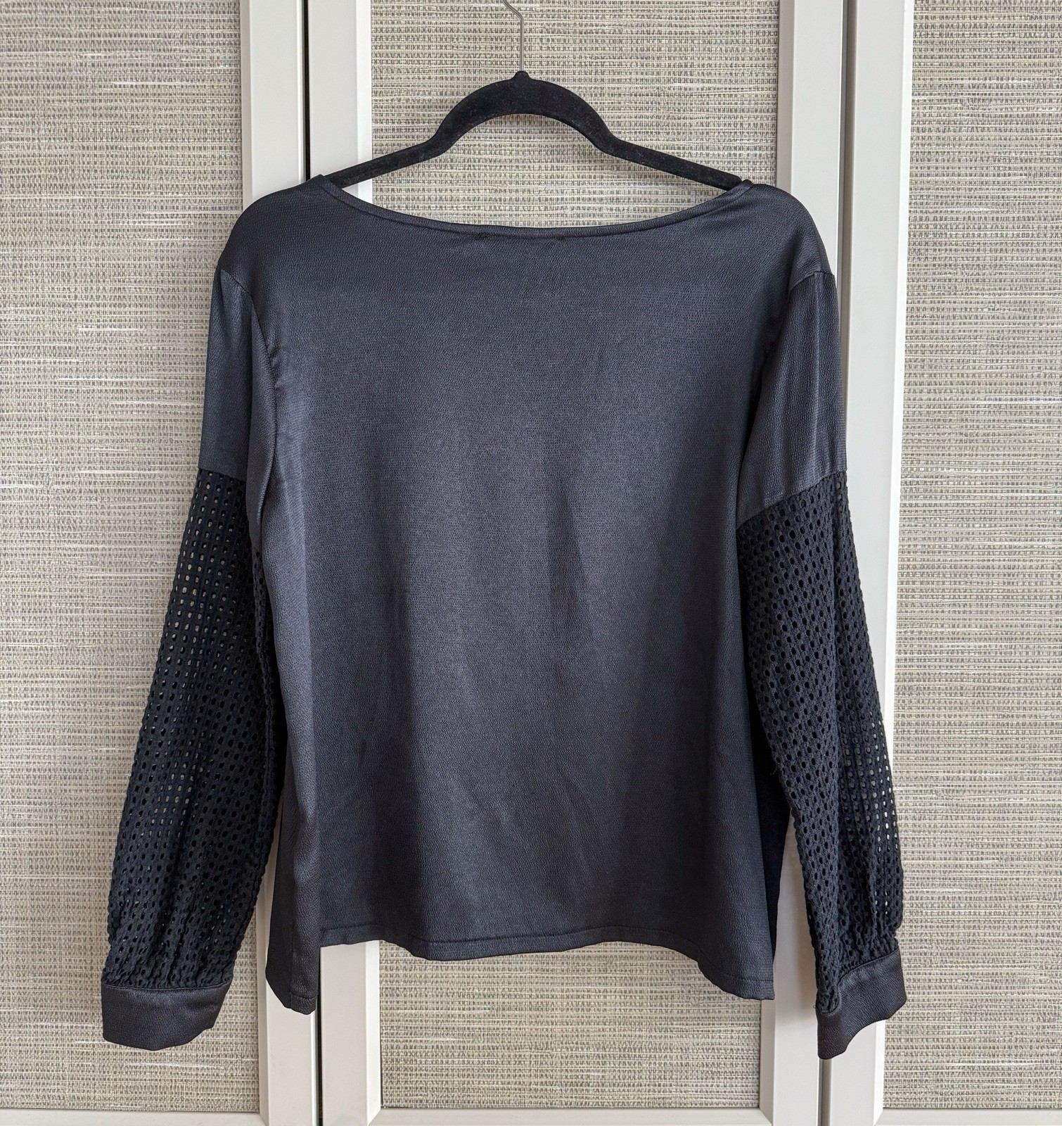 Alexis Black Long Sleeve Top | Laser-Cut Cotton Detail Sleeves | Size S