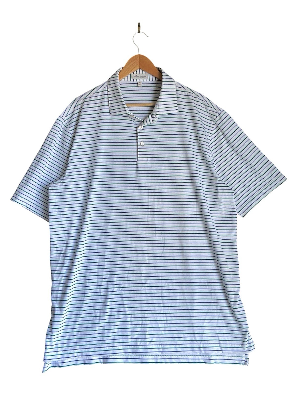 Peter Millar Summer Comfort | Men’s XL White Striped Polo Shirt Preppy Golf