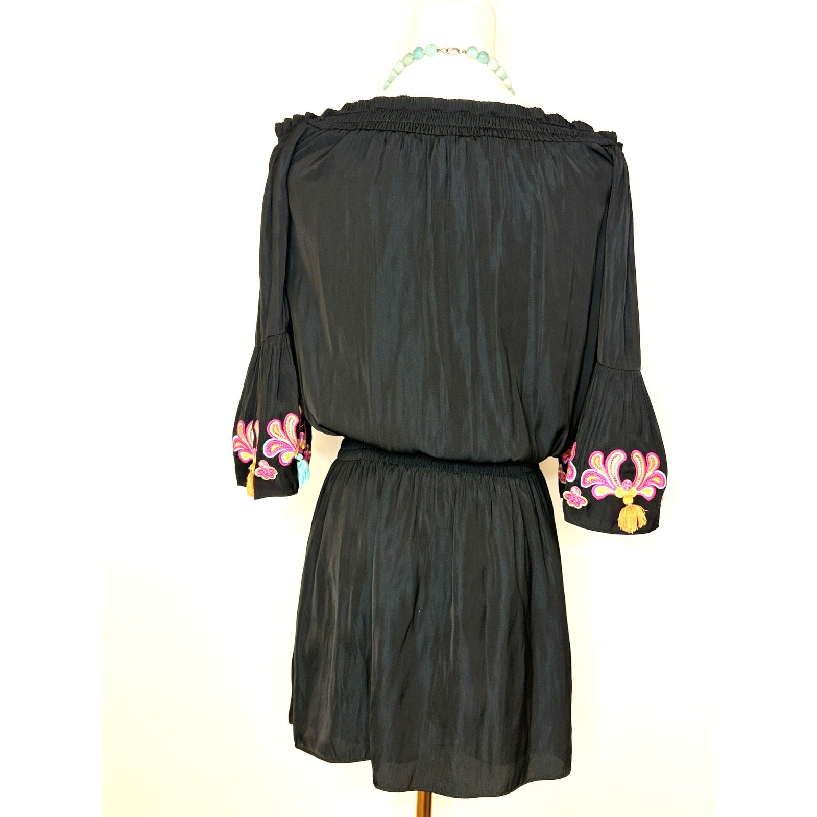 Lilly Pulitzer XXS Black Off-the-Shoulder Embroidered Tassel Romper