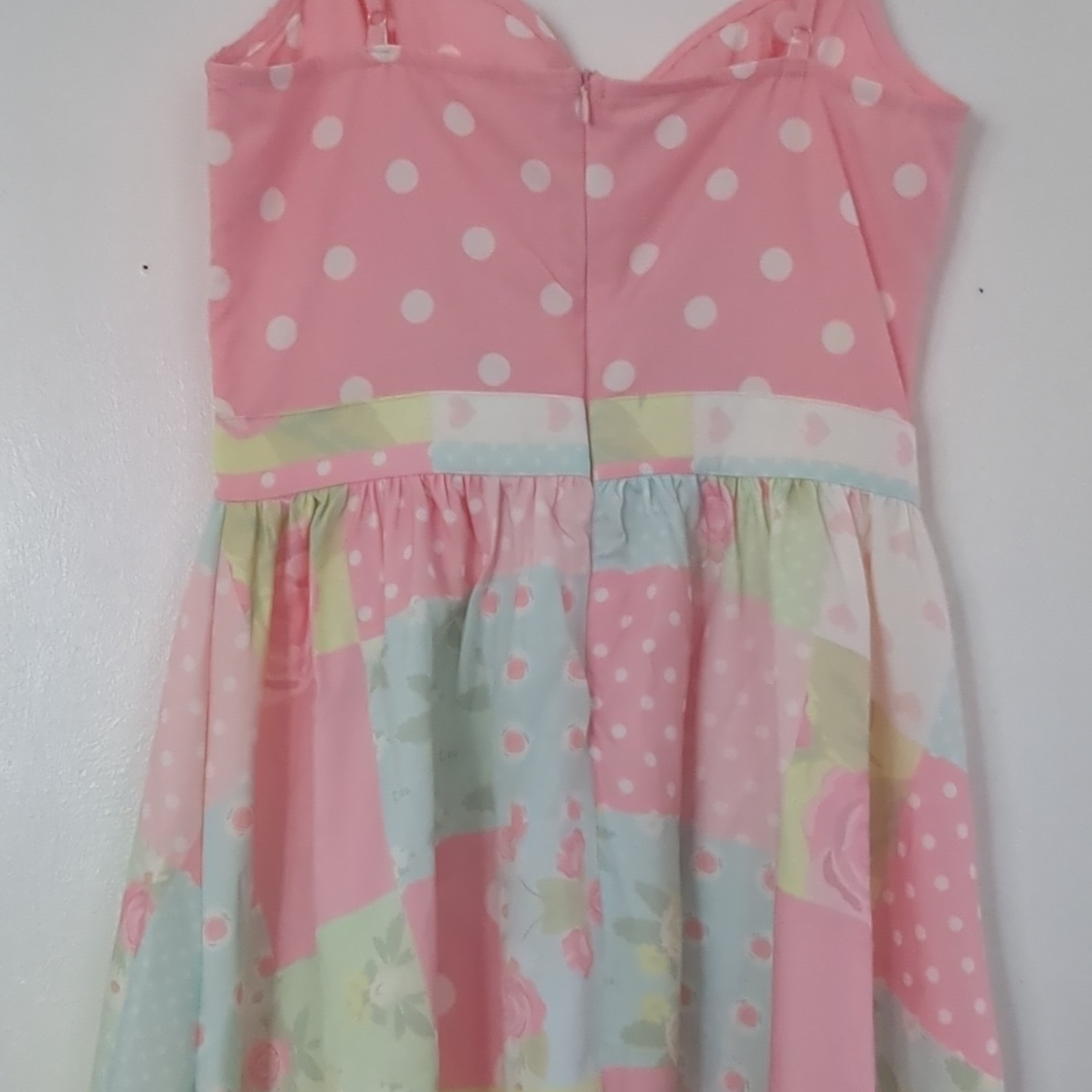 Retro-stage Pink Polka Dot Fit & Flare Square Neck Sleeveless Zip Dress Small
